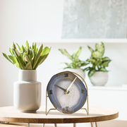 Gray Agate Desk Clock – Handcrafted Artisan Timepiece (Choose Slice)