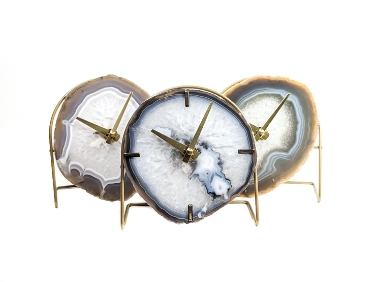 Gray Agate Desk Clock – Handcrafted Artisan Timepiece (Choose Slice)