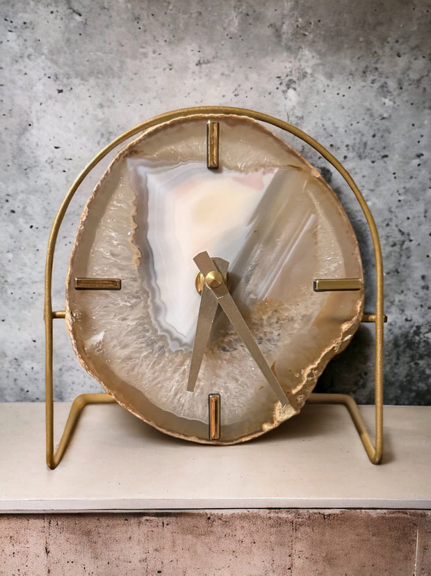 Natural Agate Desk Clock – Handcrafted Artisan Timepiece (Choose Slice)