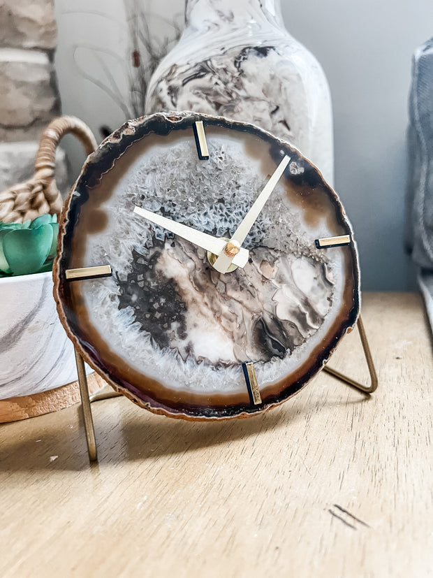 Brown/Black Artisan Agate Clock (Choose Slice)