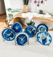 Blue Agate Desk Clock – Handcrafted Artisan Timepiece (Choose Slice)