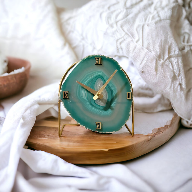 Green Artisan Agate Clock (Choose Slice)