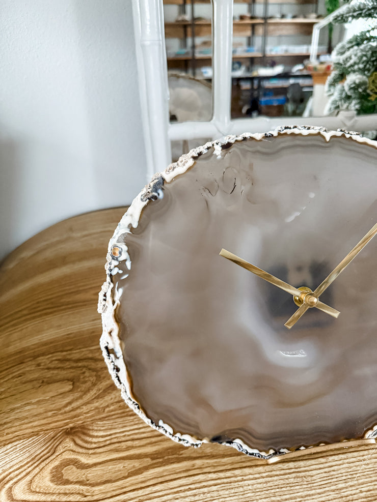 12.5-Inch Natural Agate Clock - Handcrafted Artisan Timepiece (Ready to Ship)