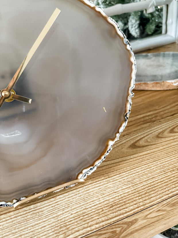 12.5-Inch Natural Agate Clock - Handcrafted Artisan Timepiece (Ready to Ship)