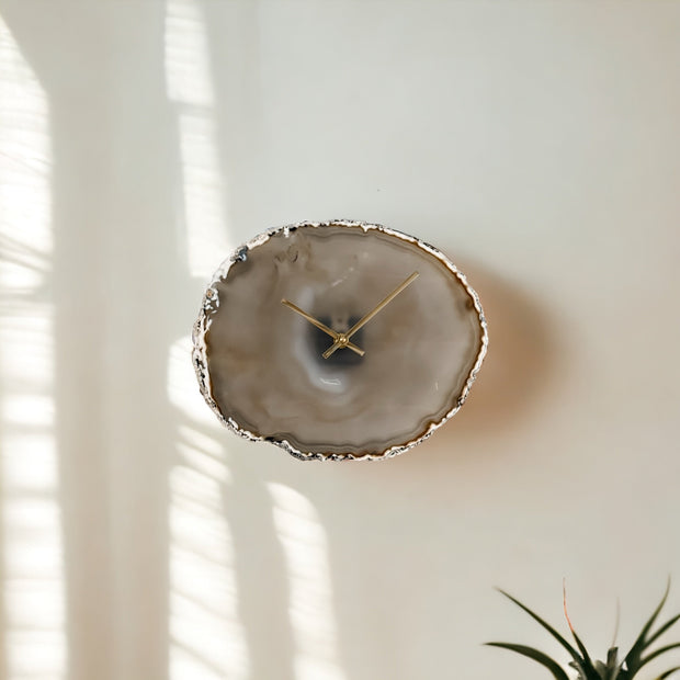 12.5-Inch Natural Agate Clock - Handcrafted Artisan Timepiece (Ready to Ship)