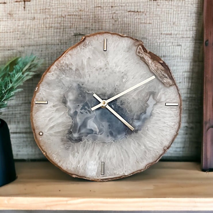 8-13 Inch Agate Wall Clock - Handcrafted Artisan Timepiece (Choose Slice)