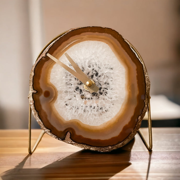 Natural Agate Desk Clock – Handcrafted Artisan Timepiece (Choose Slice)