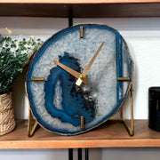 Blue Agate Desk Clock – Handcrafted Artisan Timepiece (Choose Slice)