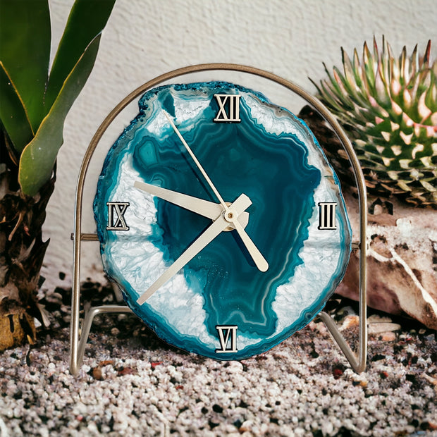 Teal Artisan Agate Clock (Choose Slice)