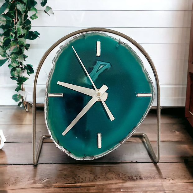 Green Agate Desk Clock – Handcrafted Artisan Timepiece (Choose Slice)