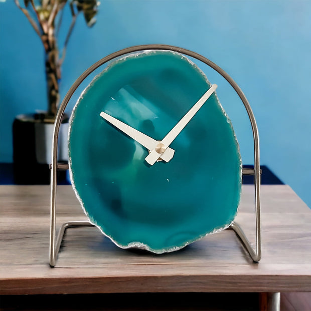 Green Agate Desk Clock – Handcrafted Artisan Timepiece (Choose Slice)