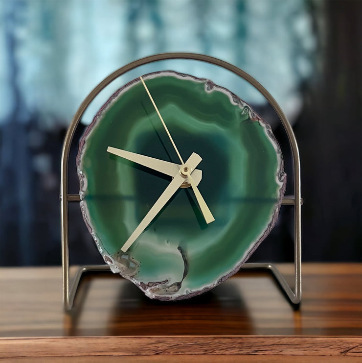 Green Agate Desk Clock – Handcrafted Artisan Timepiece (Choose Slice)