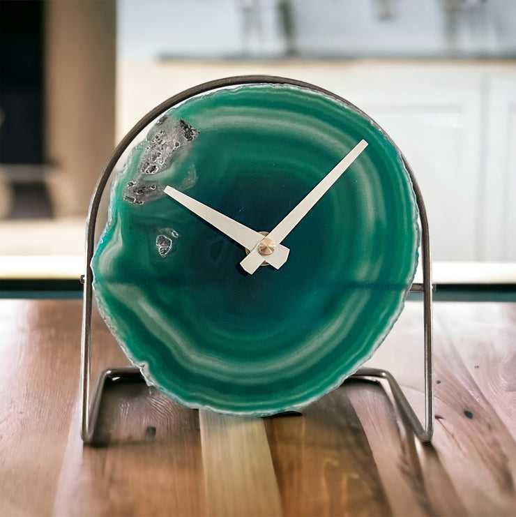 Green Artisan Agate Clock (Choose Slice)