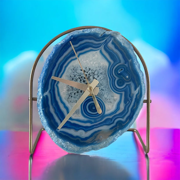 Blue Agate Desk Clock – Handcrafted Artisan Timepiece (Choose Slice)