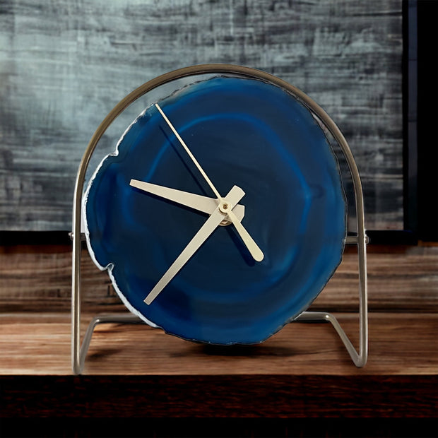 Blue Agate Desk Clock – Handcrafted Artisan Timepiece (Choose Slice)