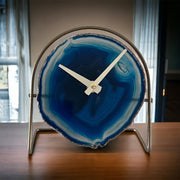 Blue Agate Desk Clock – Handcrafted Artisan Timepiece (Choose Slice)