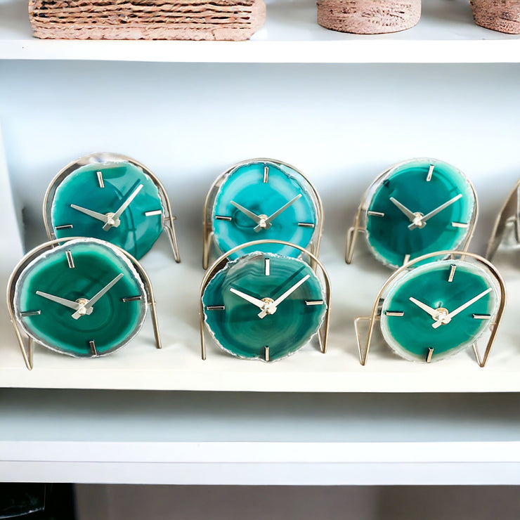 Green Agate Desk Clock – Handcrafted Artisan Timepiece (Choose Slice)