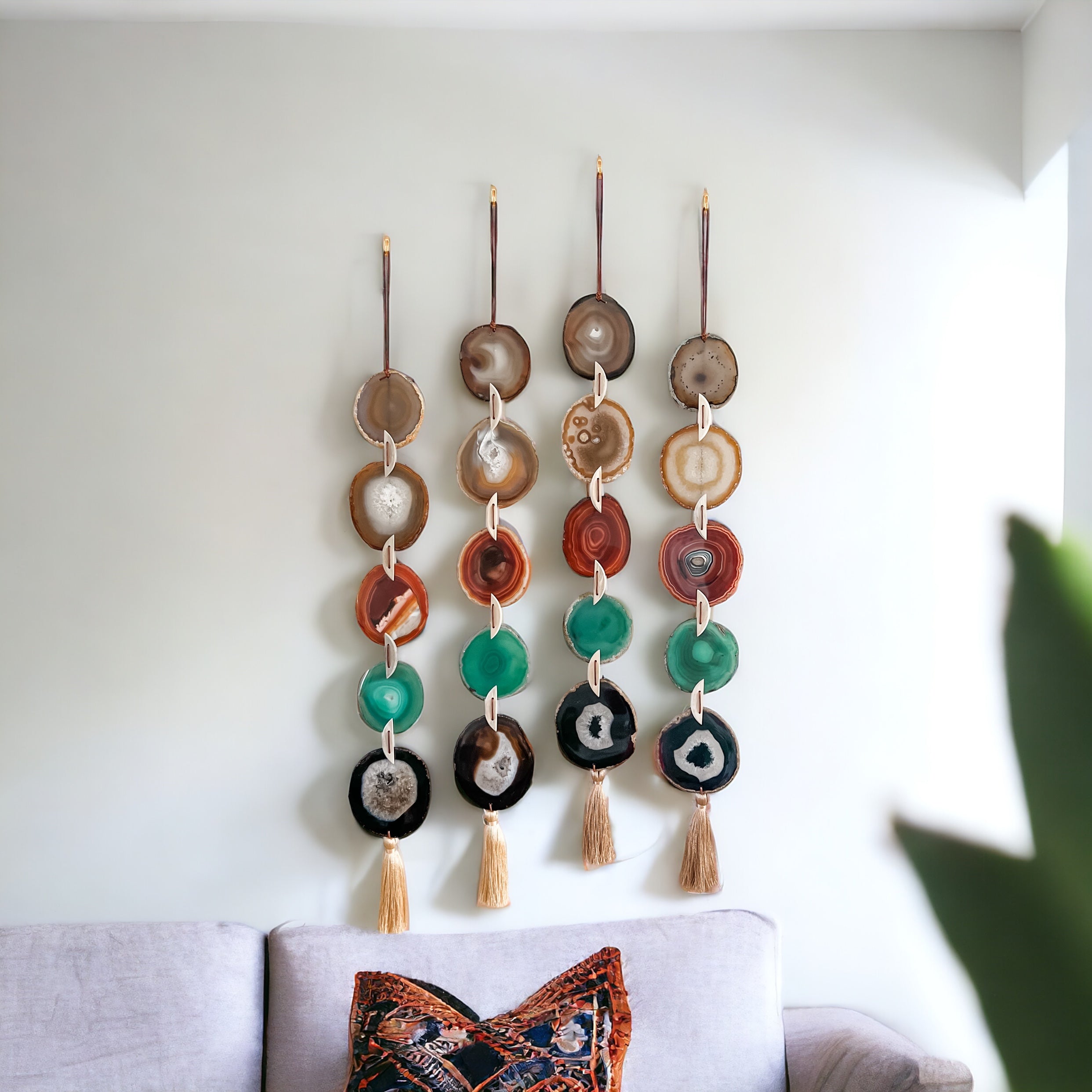 COPPER AGATE GARLAND,Gray/Amber/Brown Agate,Boho Wall Hanging,Boho buying Decor,Boho Wall Decor,Agate Wall Hanging,Indie Wall Decor,Suncatcher