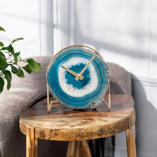 Teal Agate Desk Clock – Handcrafted Artisan Timepiece (Choose Slice)