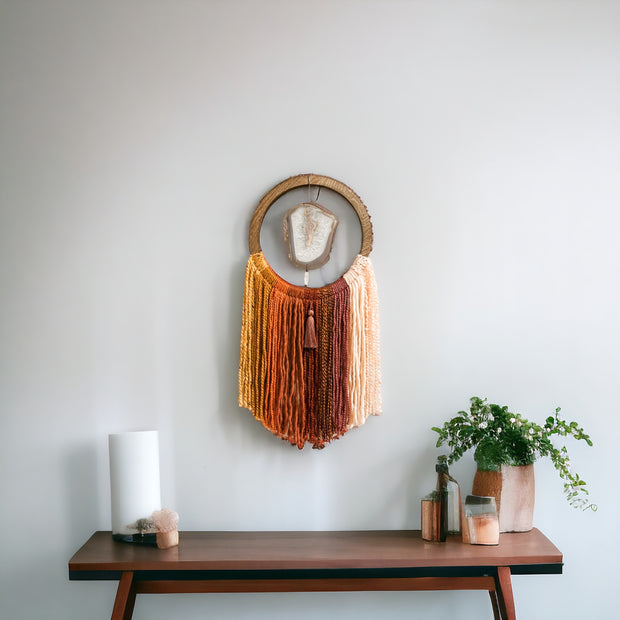 Sunset Ombre Agate Dreamer – Handcrafted Boho Wall Hanging (Ready to Ship)