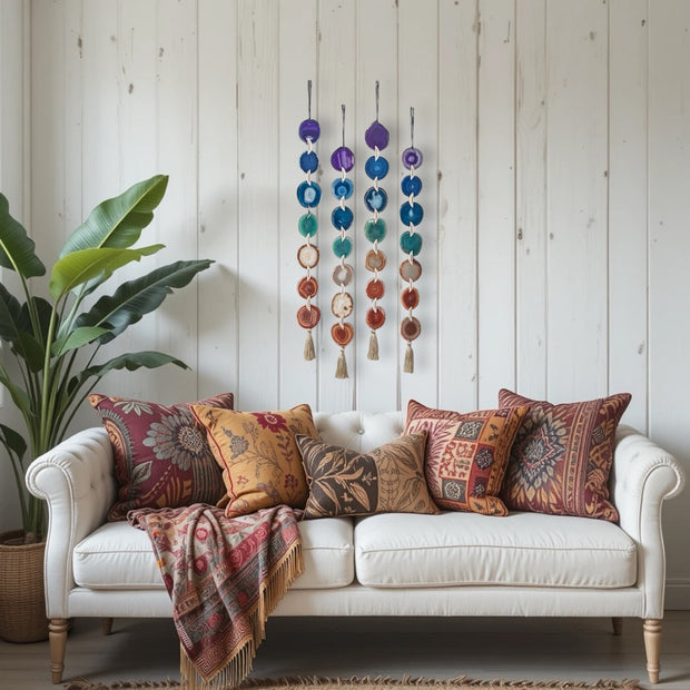 Chakra Agate Garland displayed in a living room, adding color and harmony.