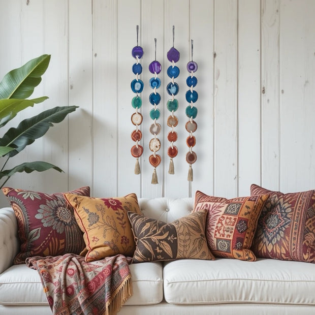 Chakra Agate Garland displayed in a living room, adding color and harmony.