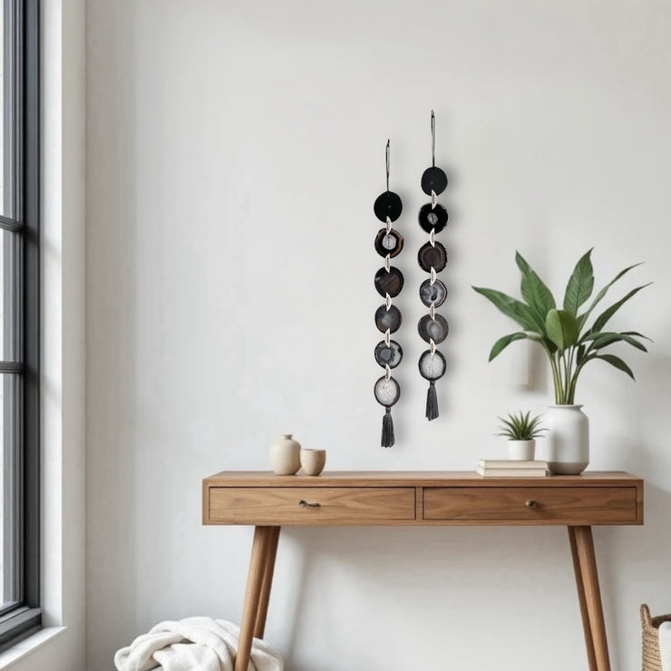 Black Ombre Agate Garland – Handcrafted Boho Wall Hanging (Multiple Sizes)