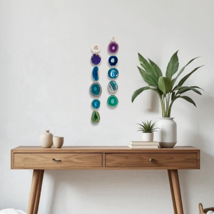 Indigo Glam Agate Garland – Handcrafted Boho Wall Hanging