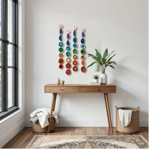 Chakra Agate Minimalist Garland – Handcrafted Boho Wall Hanging