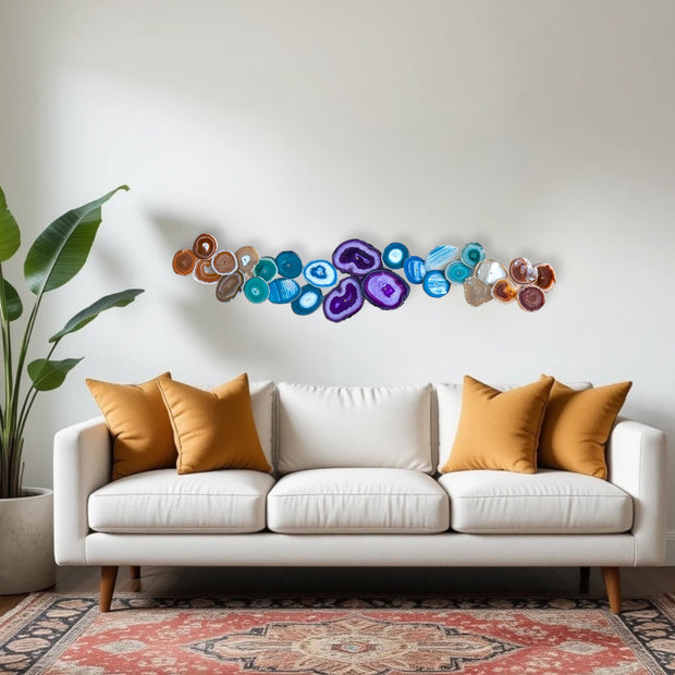 27-Piece Chakra Agate Wall Art – Handcrafted Dimensional Statement Piece