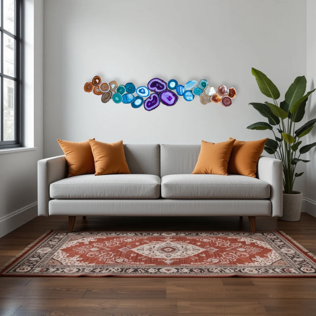 27-Piece Chakra Agate Wall Art – Handcrafted Dimensional Statement Piece