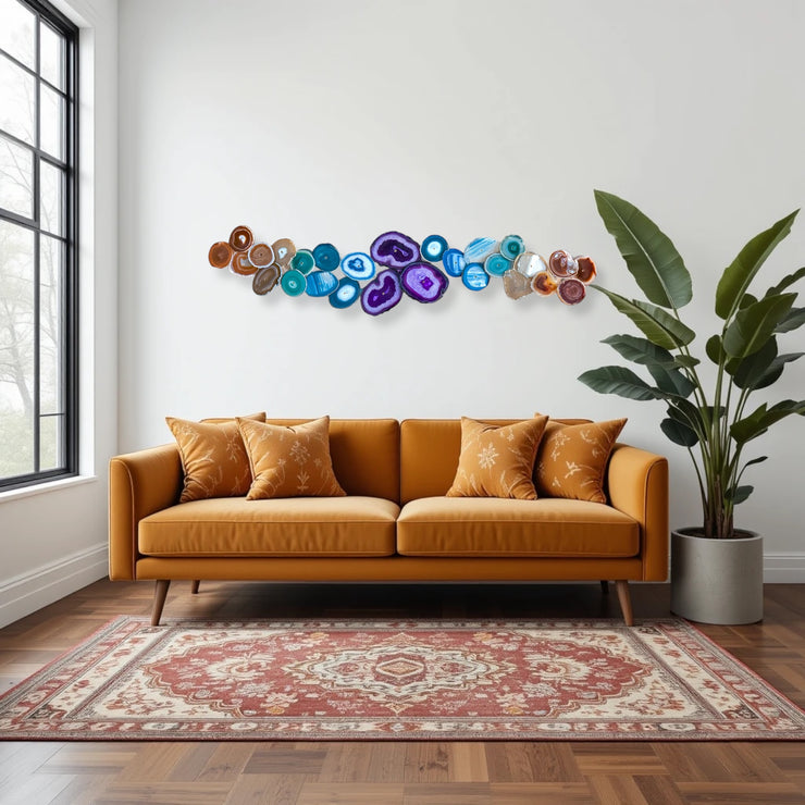 27-Piece Chakra Agate Wall Art – Handcrafted Dimensional Statement Piece