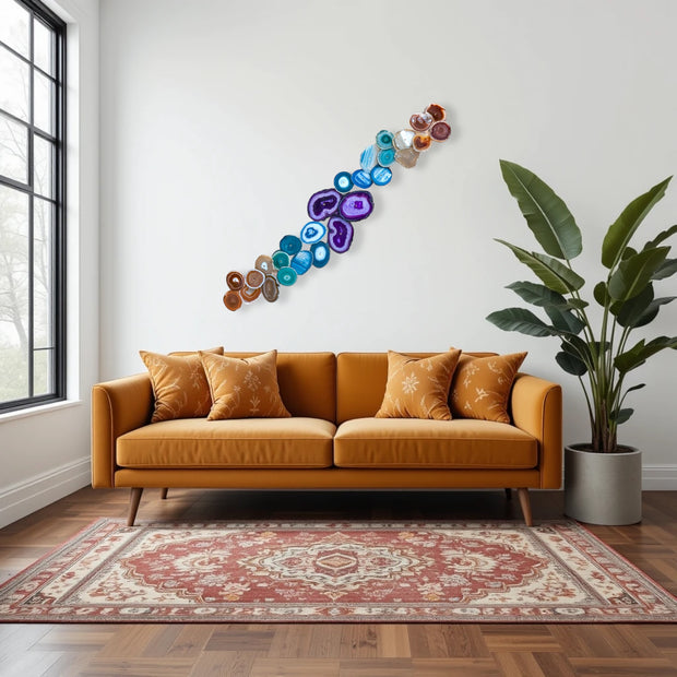 27-Piece Chakra Agate Wall Art – Handcrafted Dimensional Statement Piece