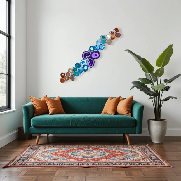 27-Piece Chakra Agate Wall Art – Handcrafted Dimensional Statement Piece