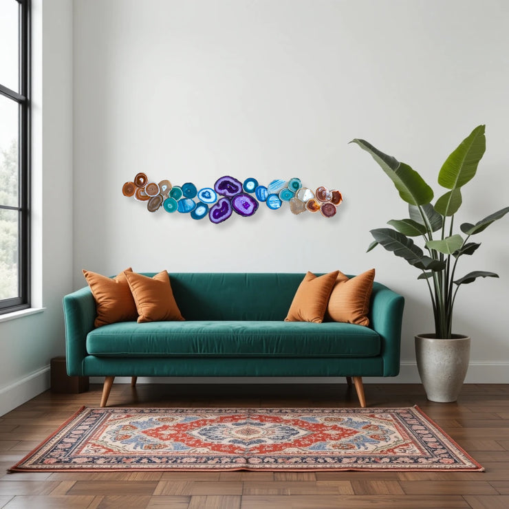 27-Piece Chakra Agate Wall Art – Handcrafted Dimensional Statement Piece