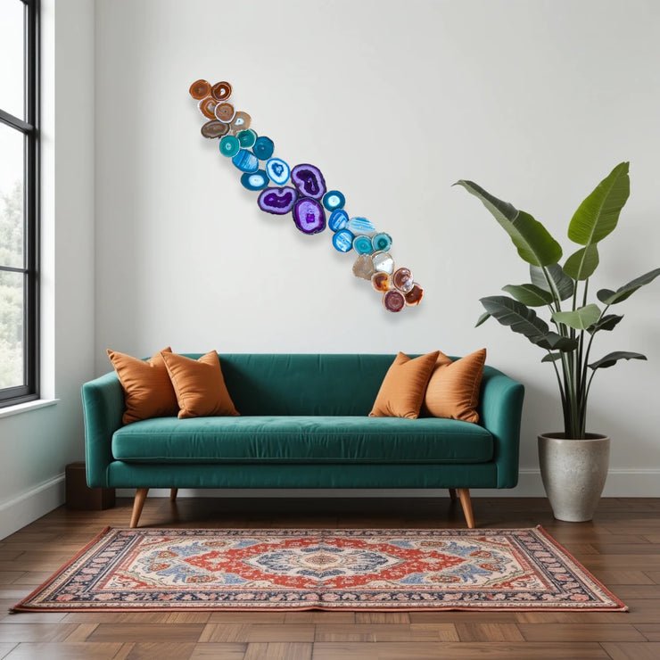 27-Piece Chakra Agate Wall Art – Handcrafted Dimensional Statement Piece