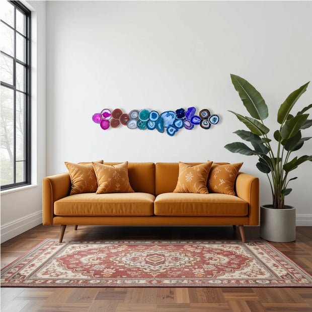 23-Piece Rainbow Agate Wall Art – Handcrafted Dimensional Statement Piece