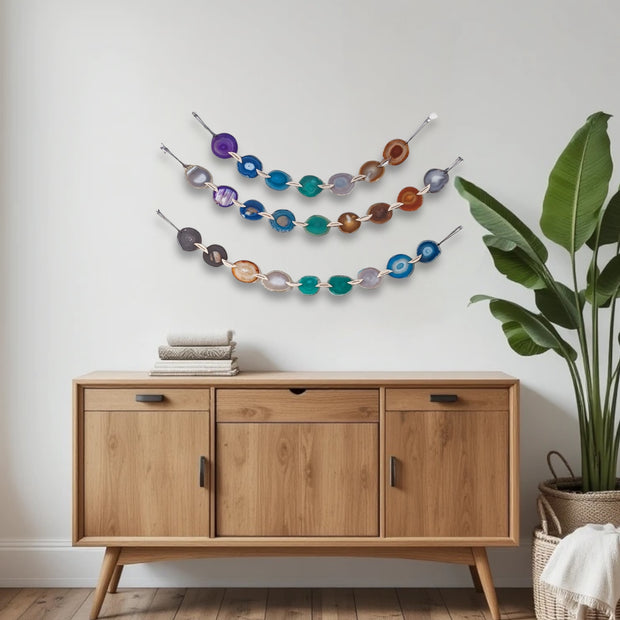 Boho Horizontal Agate Garland - Handcrafted Wall Hanging