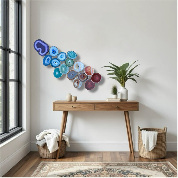 Chakra Harmony Agate Wall Art Set – 16 Slice | DIY Installation