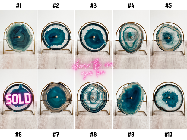 Teal Artisan Agate Clock (Choose Slice)