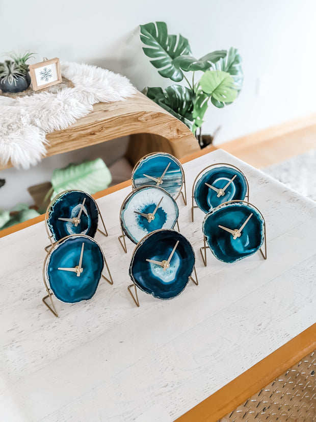 Brilliant Collection | Teal/Aqua Agate Desk Clock rts face options Mod North & Co.