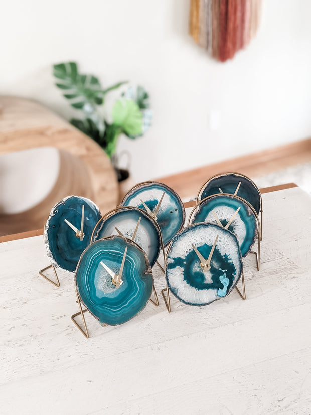 Brilliant Collection | Teal/Aqua Agate Desk Clock rts face options Mod North & Co.